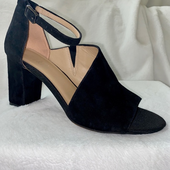 Black Suede Ankle Strap Block Heel Pumps - Picture 8 of 10